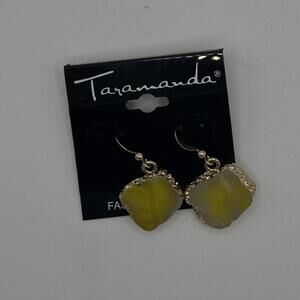 Taramanda Yellow Stone Dangle Earrings – Gold Trim Statement Jewelry